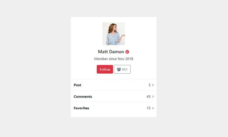 Bootstrap 5 user profile card with follow button