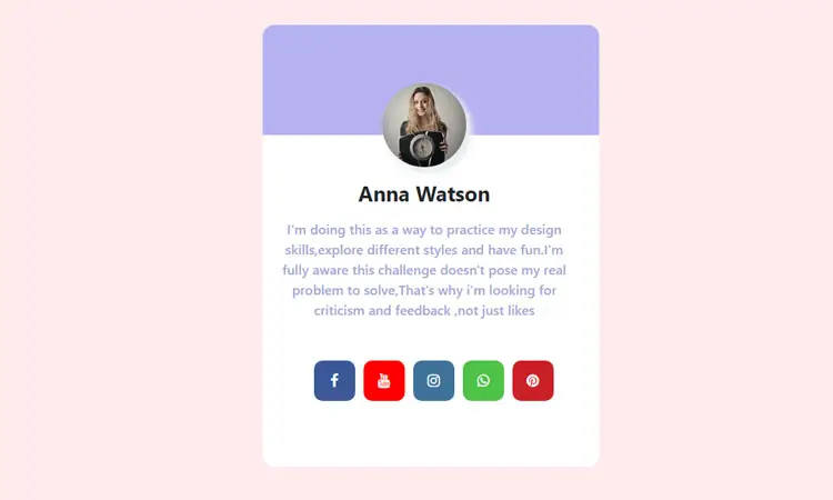 Bootstrap 5 user profile information card with social icons