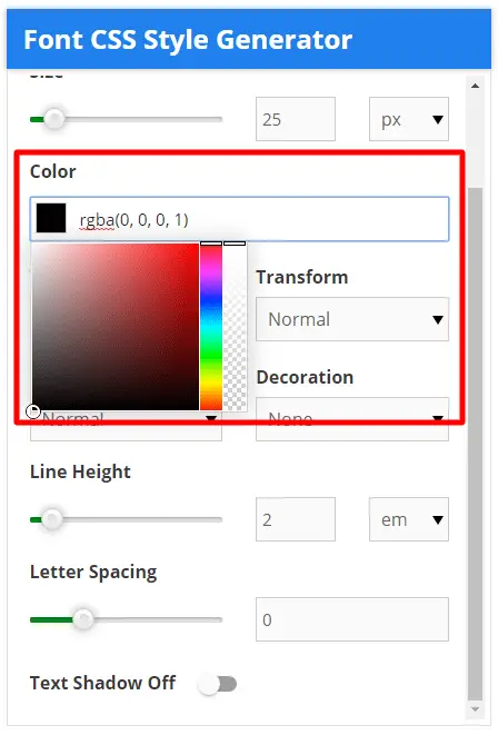 font css style generator font color