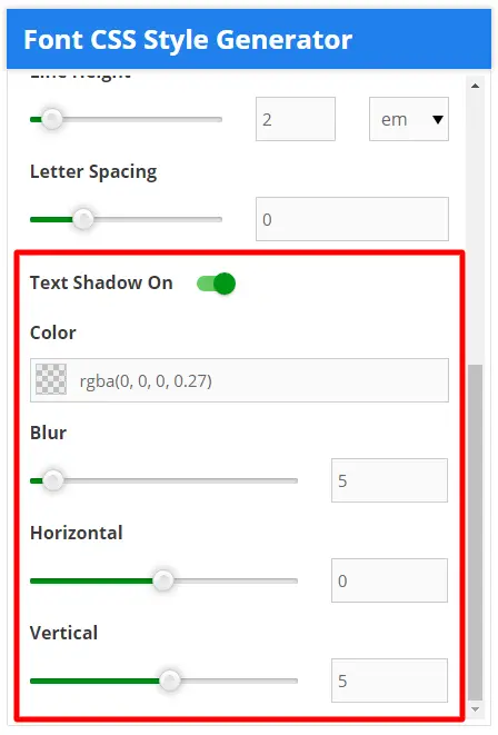 font css style generator text shadow