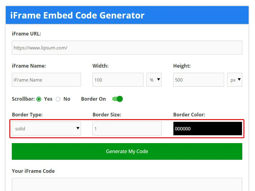 iframe generator border options