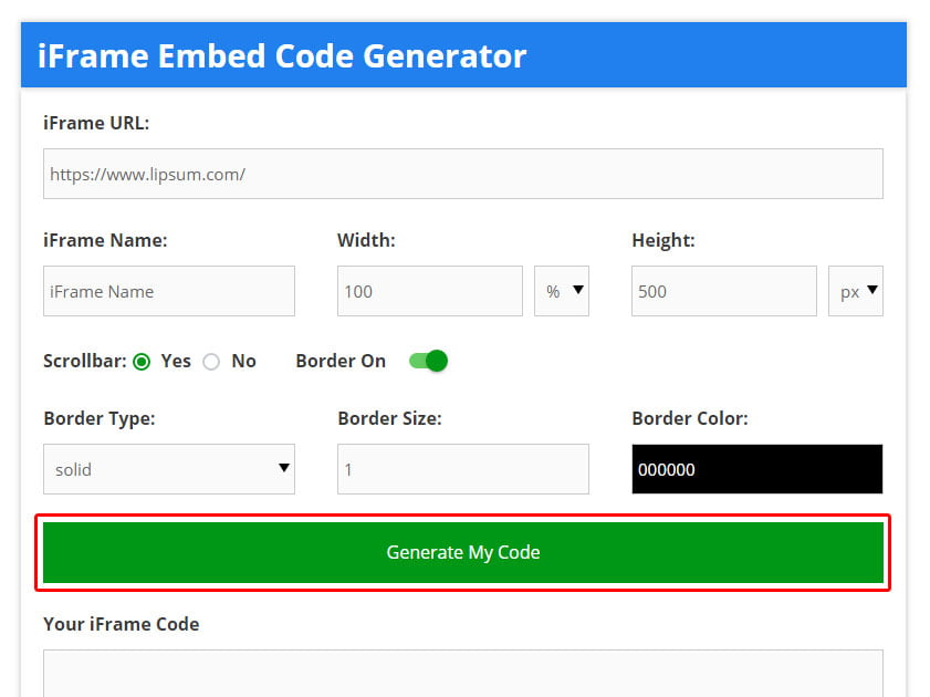 iframe generator button